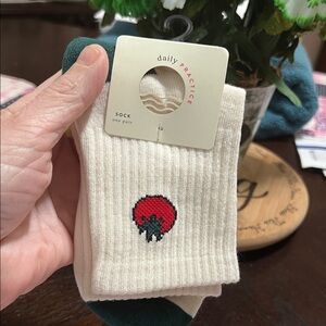 Anthropologie Cream and Green Tomato Socks